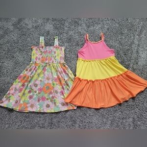 Zunie Girls' Pink, Yellow & Orange Tiered & Floral Summer Dress Bundle Size 4/5T